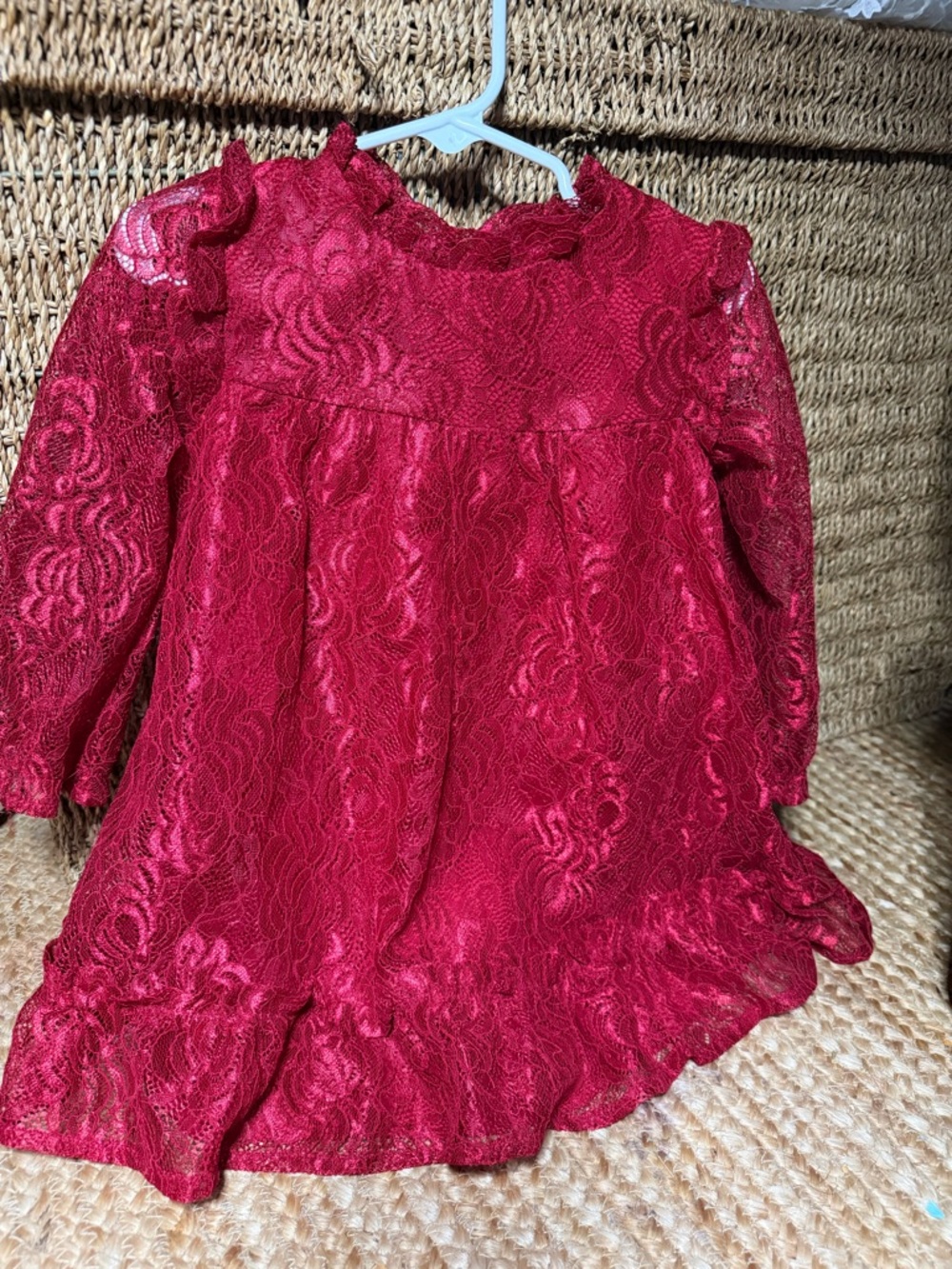 wonder nation Red Lace Long-Sleeve Baby Dress